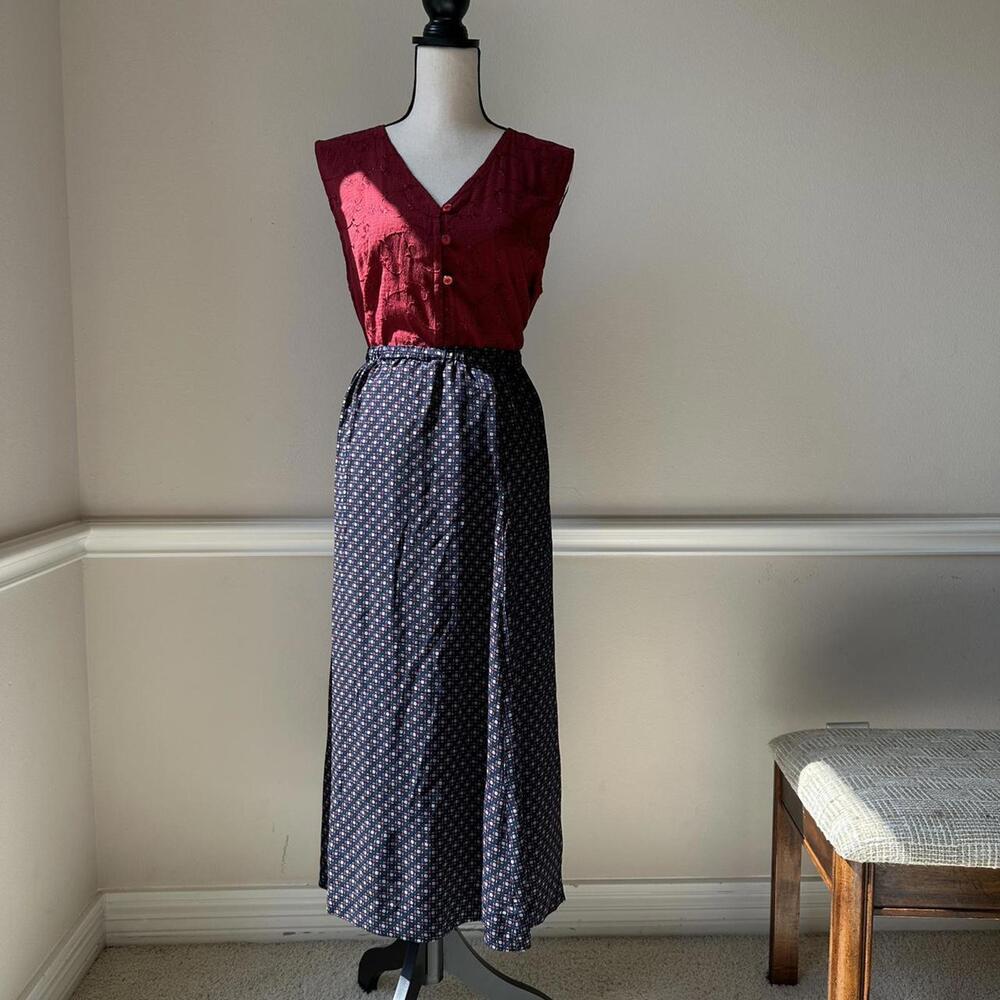 Handmade vintage Navy blue maxi skirt with white polka dots